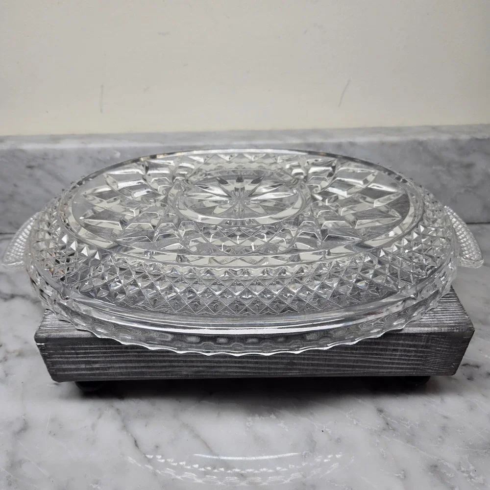 OLIVIA Fine Full Lead Glass Crystal Oval Relish Serving Dish Western Germany 14